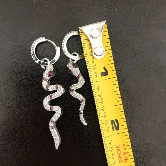 Snake Earrings | Silver with Magenta Gems | 0161 - Picture 3 of 5